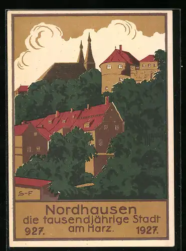 Künstler-AK Nordhausen /Harz, Tausendjahrfeier der Stadt 1927