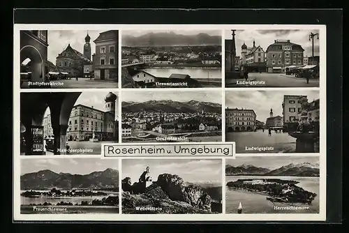 AK Rosenheim, Gesamtansicht, Teilansicht, Strassenpartien