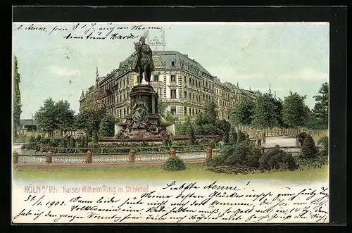 AK Köln-Neustadt, Kaiser Wilhelm Ring m. Denkmal
