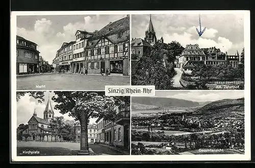 AK Sinzig /Rhein-Ahr, Gesamtansicht, Markt, Kirchplatz