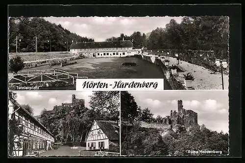 AK Nörten-Hardenberg, Ortsansicht, Tunierplatz, Ruine Hardenberg, Gasthof