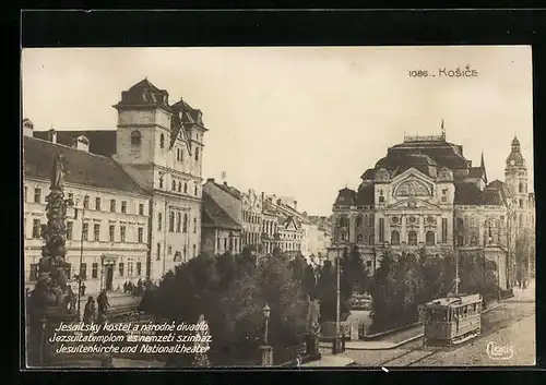 AK Kosice, Jesuitenkirche und Nationaltheater, Strassenbahn
