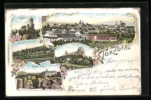 Lithographie Turnau / Turnov, Frydstein, Trosky, Lázne Sedmihorské, Hruba Skala