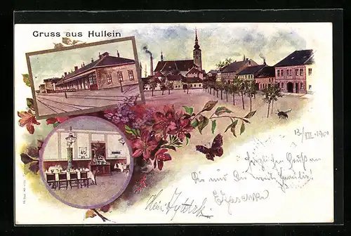 Lithographie Hullein, Gleisseite des Bahnhofs