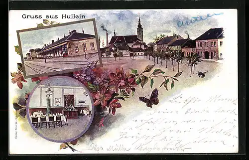 Lithographie Hullein, Blick auf den Bahnhof, Panorama