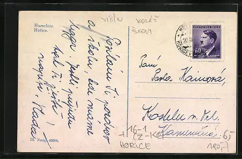 AK Horice, Fotomontage verschiedener Gebäude im Ort, Panorama