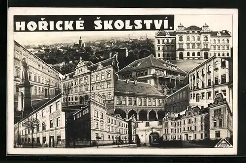 AK Horice, Fotomontage verschiedener Gebäude im Ort, Panorama