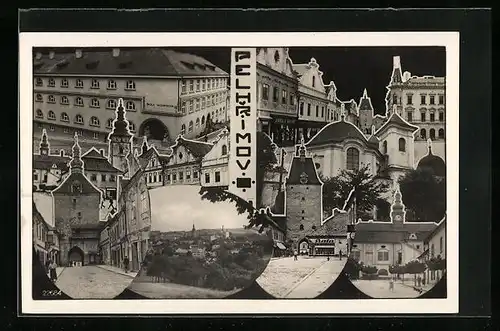 AK Pelhrimov, Kostel, Skola Masarykova, Panorama, Fotomontage