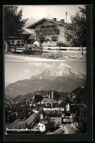 AK Berchtesgaden, Ortsansicht mit Watzmann, Gasthaus Marienfels