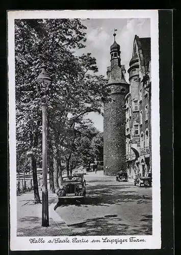 AK Halle /Saale, Auto am Leipziger Turm