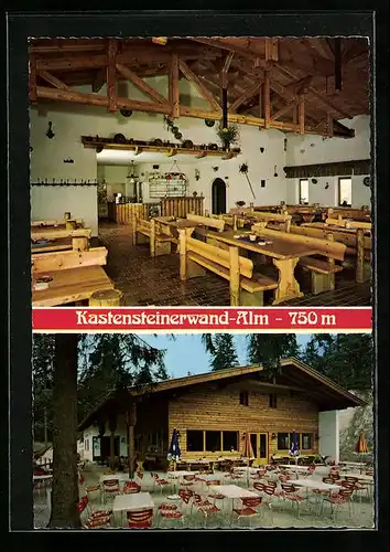 AK Bischofswiesen bei Berchtesgaden, Gasthaus Kastensteinerwand-Alm, Innenansicht, Garten