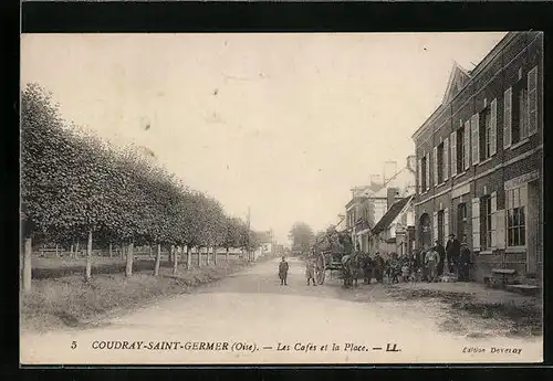 AK Coudray-Saint-Germer, Les Cafés et la Place