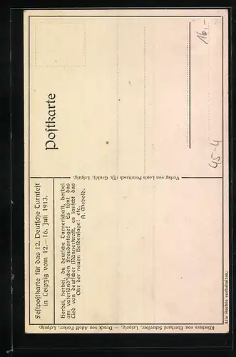 AK Leipzig, XII. Deutsches Turnfest 1913, Turner mit deutscher Fahne