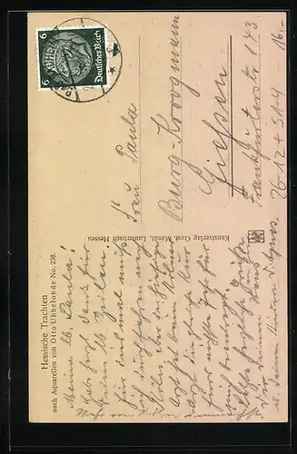 Künstler-AK Otto Ubbelohde: Paar in hessischer Tracht beim Tanz