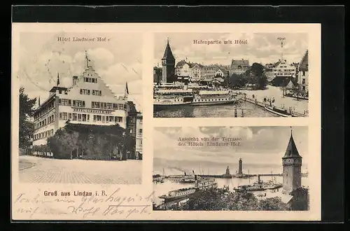 AK Lindau i. B., Hotel Lindauer Hof, Hafenpartie mit Hotel