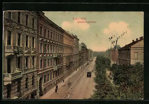 AK Brünn / Brno, Blick in die Schmerlingstrasse, Strassenbahn