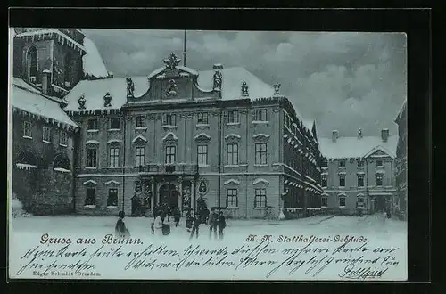 Mondschein-AK Brünn / Brno, K. K. Statthalterei-Gebäude