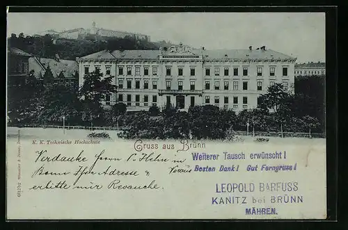Mondschein-AK Brünn / Brno, K. K. Technische Hochschule
