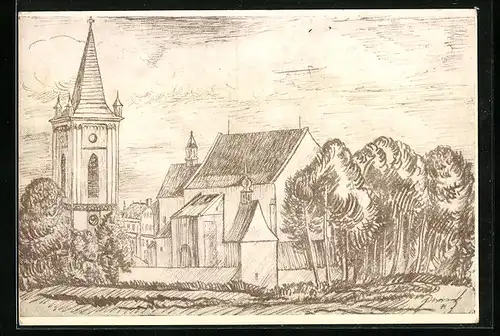 Künstler-AK Blatna, Kostel Nanebevzeti Panny Marie