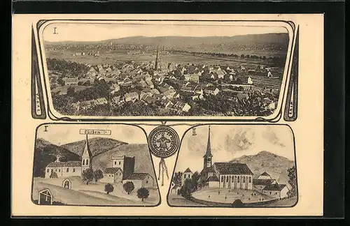 AK Euren, Teilansicht mit Kirche, Panorama