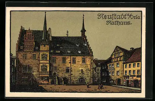Steindruck-AK Neustadt a. Orla, Darstellung vom Rathaus