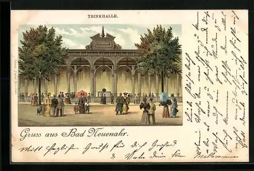 Lithographie Bad Neuenahr, Kurgäste bei der Trinkhalle