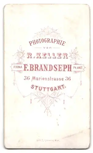 Fotografie F. Brandseph, Stuttgart, Marienstr. 36, Portrait junge Mutter im Biedermeierkleid mit Töchterchen auf Schoss