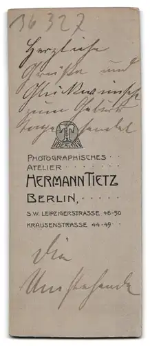 Fotografie Hermann Tietz, Berlin, Leipzigerstr. 46-50, Portrait Dame im Biedermeierkleid mt Federboa und Hut, Halskette