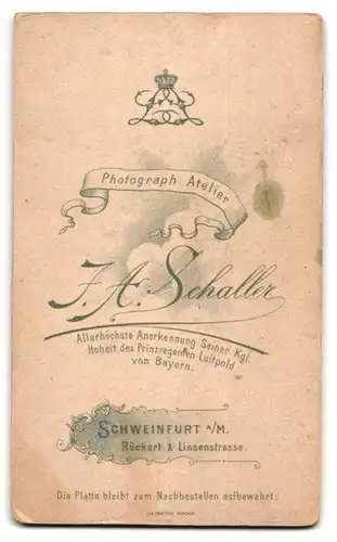 Fotografie J. A. Schaller, Schweinfurt, Linsenstr., Portrait Dame im schlichten Kleid mit Hut und Gitterschleier