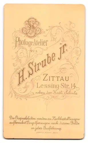 Fotografie H. Strube jr., Zittau, Lessing-Str.14, Bürgerliche Dame in modischem Kleid und Kreuzkette