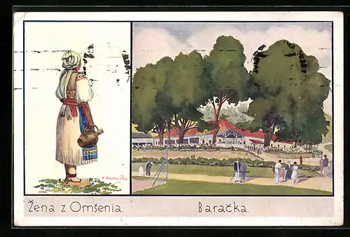 Künstler-AK Trecianske Teplice, Weib aus Omsenie, Baracka