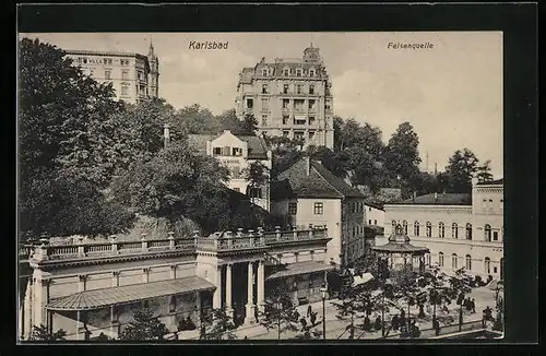 AK Karlsbad, Blick auf die Felsenquelle