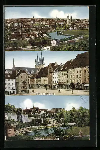 AK Eger, Unterer Marktplatz, Blick vom Schustersprung