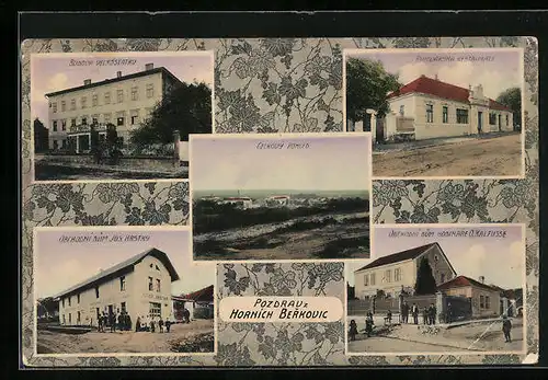 AK Horni Berkovice, Budova Velkostatku, Obchodni dum Jos. Hrstky, Panorama