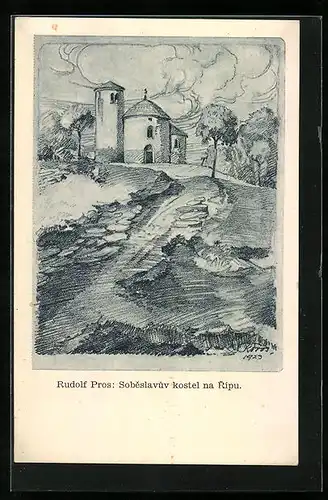 Künstler-AK Roudnice n. L., Sobeslavuv kostel