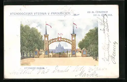 Künstler-AK Pardubice, Vychodoceska vystava 1903, Vystavni brana, Ausstellung