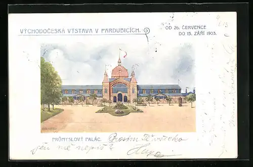 Künstler-AK Pardubice, Vychodoceska vystava 1903, Prumyslovy Palac, Ausstellung