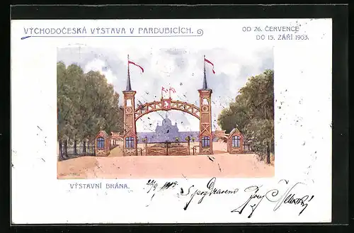 Künstler-AK Pardubice, Vychodoceska vystava 1903, Vystavni brana, Ausstellung