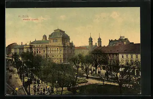 AK Plzen, Mestske divadlo, Synagoge