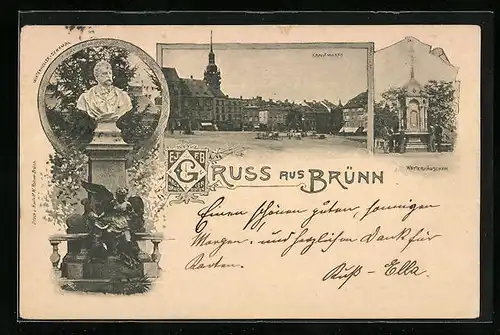 AK Brünn / Brno, Krautmarkt, Wetterhäuschen, Winterholler-Denkmal