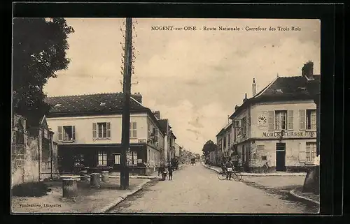 AK Nogent-sur-Oise, Route Nationale, Carrefour des Trois Rois