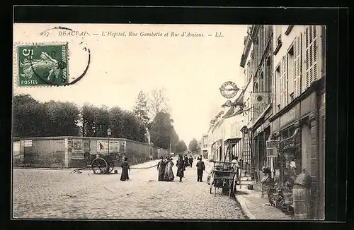 AK Beauvais, L`Hopital, Rue Gambetta et Rue d`Amiens