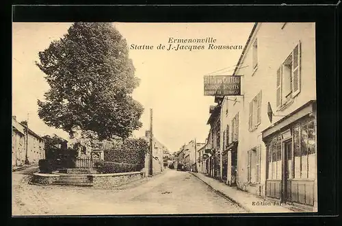 AK Ermenonville, Statue de J. Jacques Roussea, Hotel du Chateau