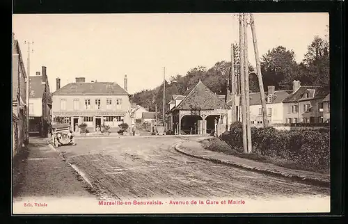 AK Marseille-en-Beauvaisis, Avenue de la Gare et Mairie