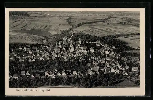 AK Schwaikheim, Fliegeraufnahme des Ortes mit Felderlandschaft