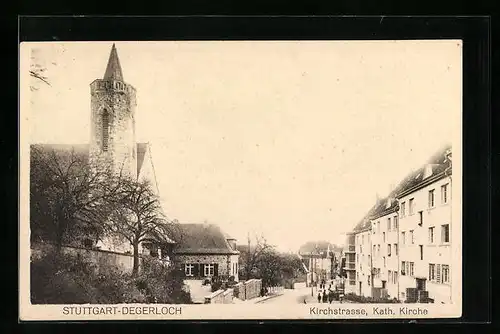 AK Stuttgart-Degerloch, Kirchstrasse mit Kath. Kirche