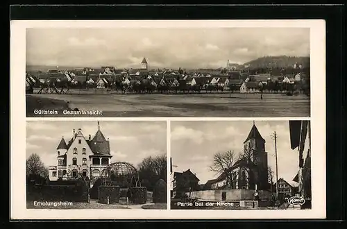 AK Gültstein, Gesamtansicht, Hotel Erholungsheim, Kirche
