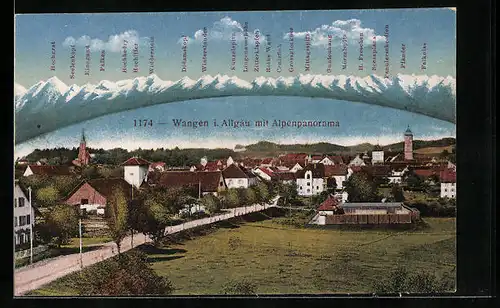 AK Wangen /Allgäu, Totalansicht mit Alpenpanorama