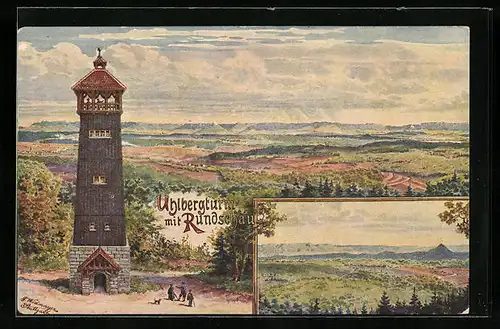 Lithographie Filderstadt, Uhlbergturm mit Rundschau