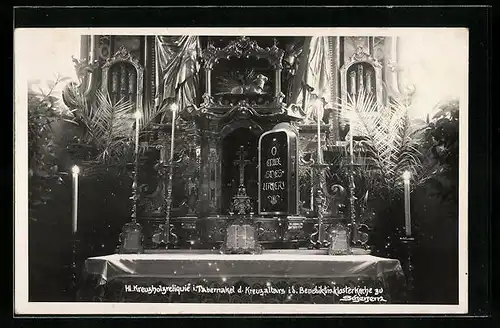 Foto-AK Scheyern, Heilige Kreuzholzreliquie i. Tabernakel des Kreuzaltars in der Benediktinklosterkirche